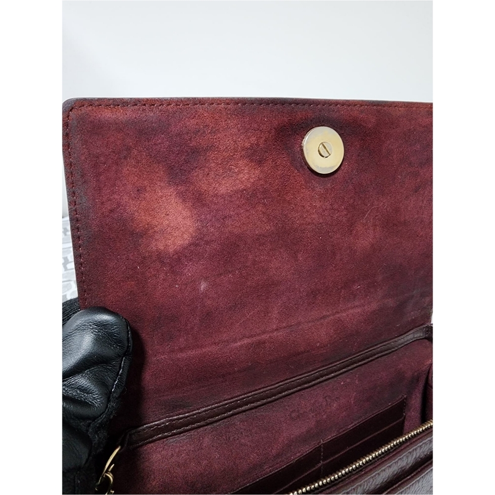 CHRISTIAN DIOR Grained Calfskin Leather Diorama Crossbody Bag Dark Burgundy - Picture 14 of 16